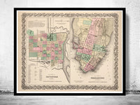 Vintage map of Savannah and Charleston GA Georgia 1895  | Vintage Poster Wall Art Print |