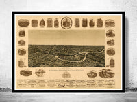 Old Map of Dallas Texas 1892 Panoramic View | Vintage Map Wall Map