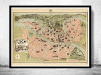 Old Map of Lyon Monumental France 1894 Vintage Map of Lyon | Vintage Poster Wall Art Print |