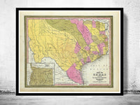 Old Map Texas 1846 United States of America  | Vintage Poster Wall Art Print |