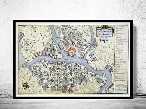 Old Map of  Saint Petersburg, S. Peterbourg Russia 1783 vintage Map  | Vintage Poster Wall Art Print |