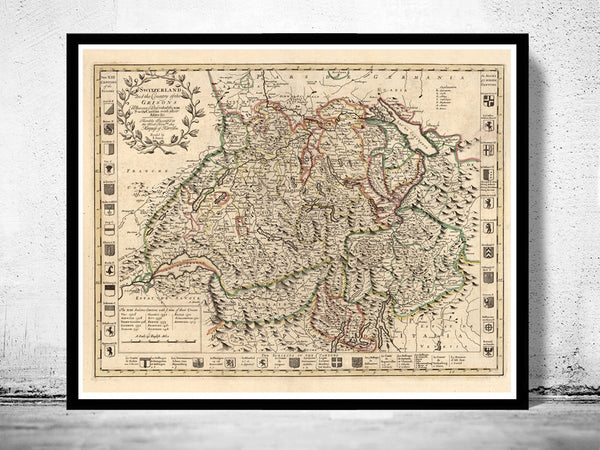 Old Map of Switzerland Antique Schweiz 1721 Vintage Map | Vintage Poster Wall Art Print |