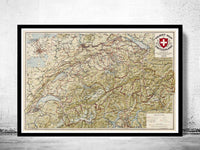 Old Map of Switzerland Antique Schweiz 1924  | Vintage Poster Wall Art Print |