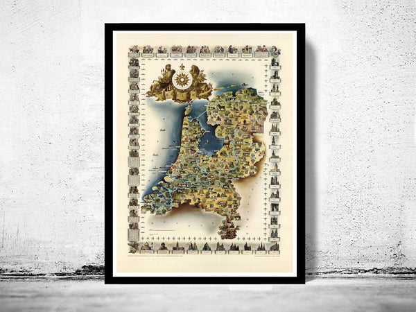 Vintage Map of The Netherlands Hollandia Holland  | Vintage Poster Wall Art Print |