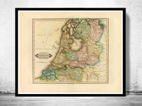 The Netherlands Old Map Hollandia Holland 1831 Vintage Map  | Vintage Poster Wall Art Print |