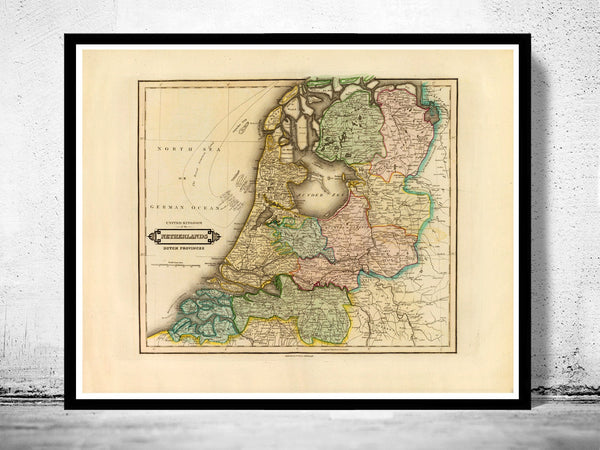 The Netherlands Old Map Hollandia Holland 1831 Vintage Map  | Vintage Poster Wall Art Print |