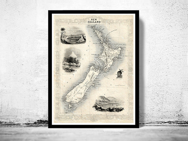Vintage Map of New Zealand, Old map 1851  | Vintage Poster Wall Art Print |