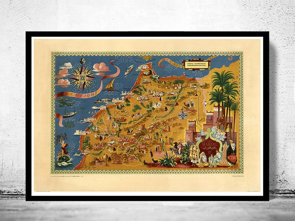 Old Map of  Morocco Le Maroc  Vintage Map  | Vintage Poster Wall Art Print |