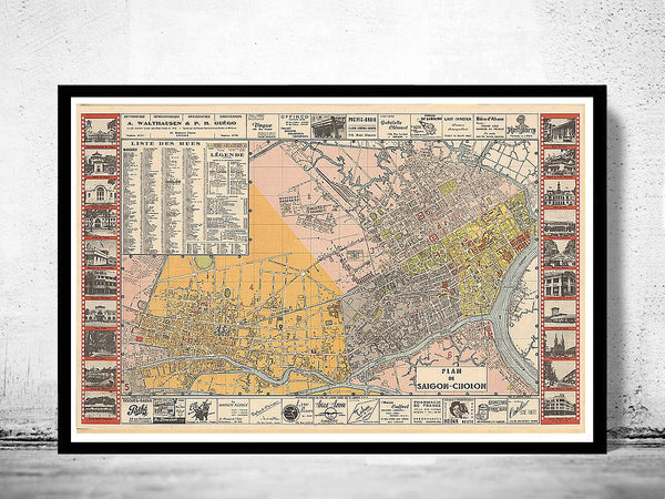 Vintage Map of Saigon Ho Chi Minh City Vietnam  | Vintage Poster Wall Art Print |