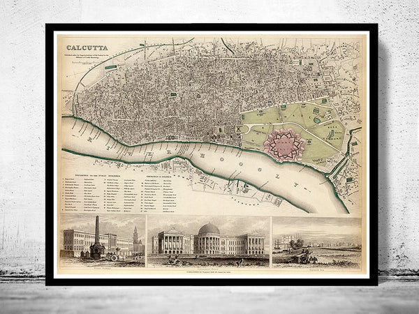 Old Map of Calcutta Kolkata India 1842  Vintage Map  | Vintage Poster Wall Art Print |