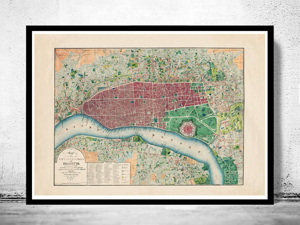 Old Map of Calcutta Kolkata India 1832 Vintage Map  | Vintage Poster Wall Art Print |