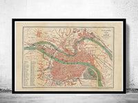 Old Map of Lyon France 1890  | Vintage Poster Wall Art Print |