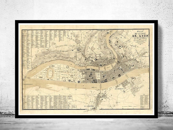 Old Map of Lyon  France 1834 Vintage Map | Vintage Poster Wall Art Print |