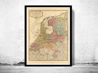 Vintage Map of The Netherlands Hollandia Holland 1794  | Vintage Poster Wall Art Print |