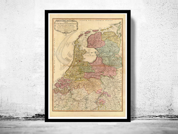 Vintage Map of The Netherlands Hollandia Holland 1794  | Vintage Poster Wall Art Print |