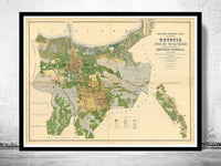 Old Map of Jakarta Batavia Indonesia 1876  | Vintage Poster Wall Art Print |