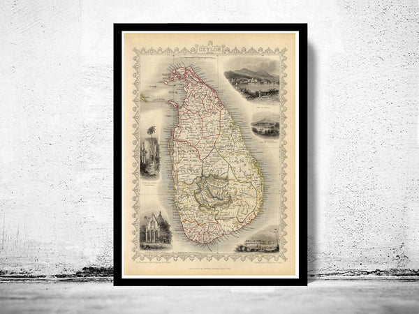 Old Map of Sri Lanka, Old Ceylon 1851  | Vintage Poster Wall Art Print |