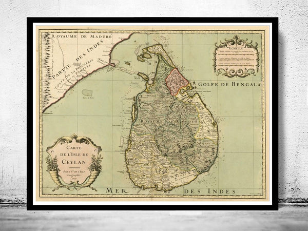 Old Map of Sri Lanka, Old Ceylon 1700  | Vintage Poster Wall Art Print |