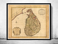 Old Map of Sri Lanka, Old Ceylon 1742  | Vintage Poster Wall Art Print |