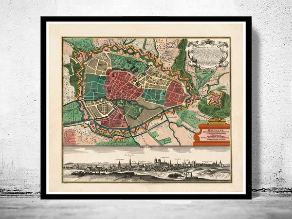 Old Map of Brussels Bruxelles Belgium 1735 Vintage Map | Vintage Poster Wall Art Print |