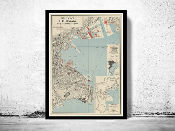 Old Map of Yokohama Japan  | Vintage Poster Wall Art Print |