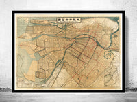 Old Map of Osaka City Japan 1913  | Vintage Poster Wall Art Print |