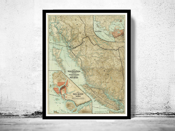 Old Map of  British Columbia 1910 Canada  | Vintage Poster Wall Art Print |