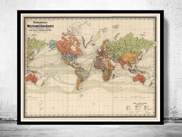 Old World Map Atlas Vintage World Map 1906 Colonial Chart  | Vintage Poster Wall Art Print | Vintage World Map