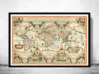 Antique World Map 1618 Vintage Map  | Vintage Poster Wall Art Print | Vintage World Map