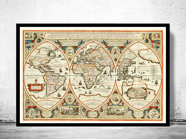 Antique World Map 1618 Vintage Map  | Vintage Poster Wall Art Print | Vintage World Map