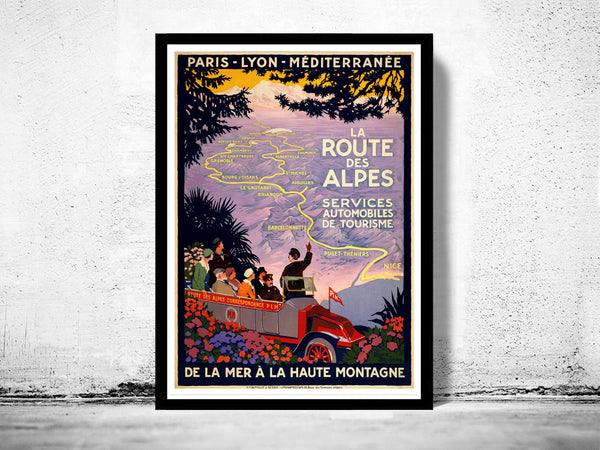 Vintage Poster of La Route des Alpes Paris-Lion 1920 Tourism poster travel  | Vintage Poster Wall Art Print |