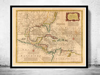 Old Map of Caribbean Area Antillas 1720 Vintage Map  | Vintage Poster Wall Art Print |