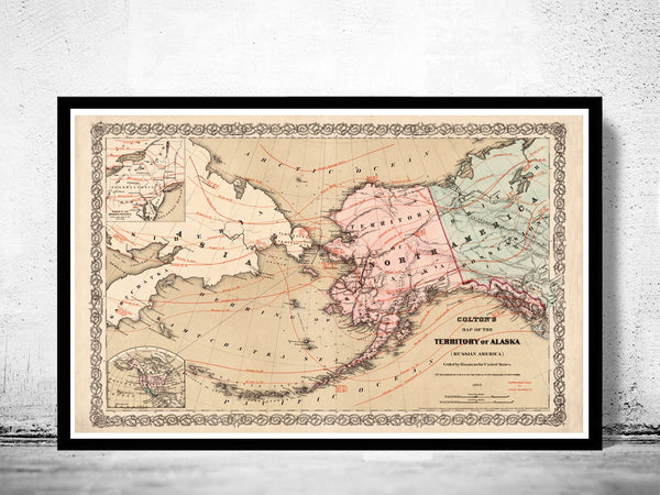 Old Map of Alaska 1868 Vintage Map  | Vintage Poster Wall Art Print |