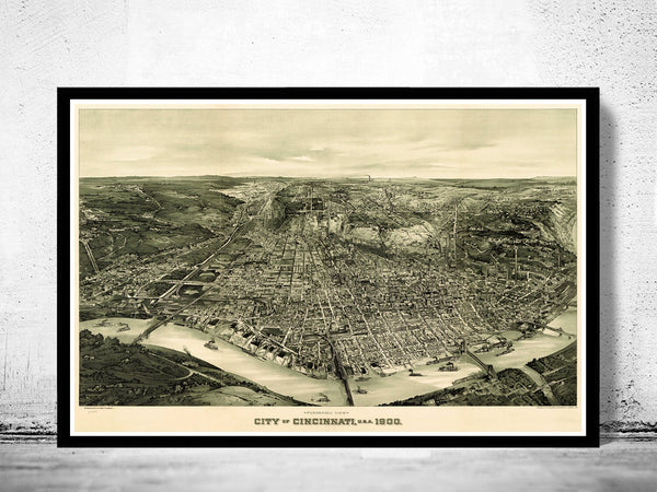 Old Map of Cincinnati 1900 Panoramic View | Vintage Map Wall Map