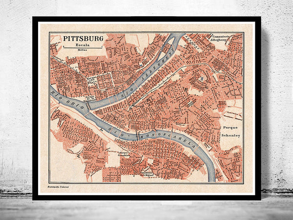 Old Map of Pittsburgh Allegheny 1900 Vintage Map | Vintage Poster Wall Art Print |