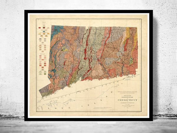 Old Map Connecticut 1906 United States of America  | Vintage Poster Wall Art Print |