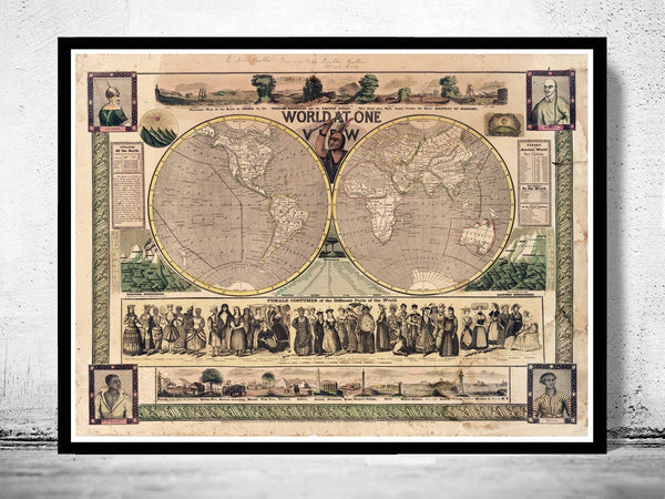 Old World Map 1847 Antique Map  | Vintage Poster Wall Art Print | Vintage World Map