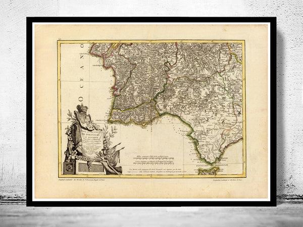 Old Map of Algarve and Portugal ,1780 Portuguese map  | Vintage Poster Wall Art Print |