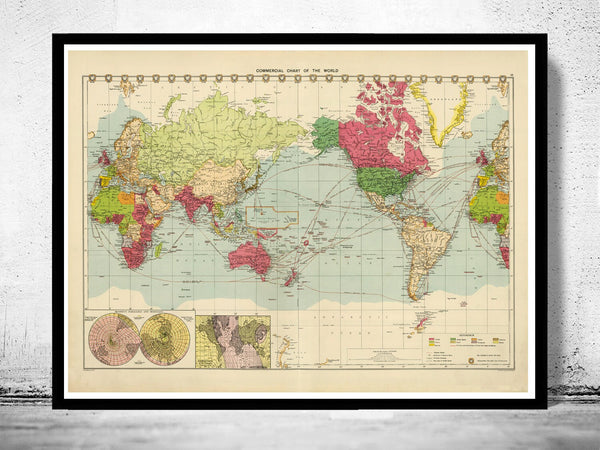 Old Map of the World in 1922 Vintage Map | Vintage Poster Wall Art Print | Vintage World Map