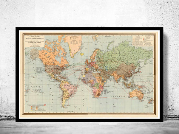 World Map Vintage Atlas 1899 German Edition  | Vintage Poster Wall Art Print | Vintage World Map