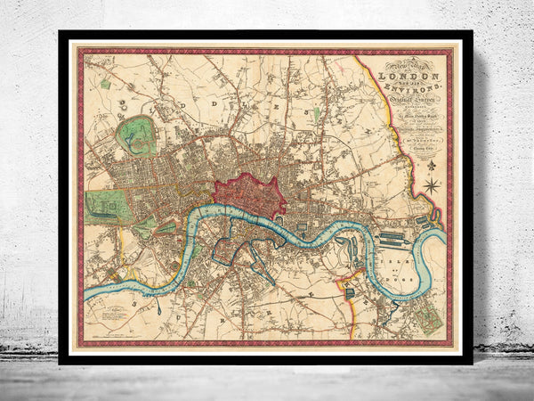 Victorian Old London Map 1822 Vintage Map of London  | Vintage Poster Wall Art Print |