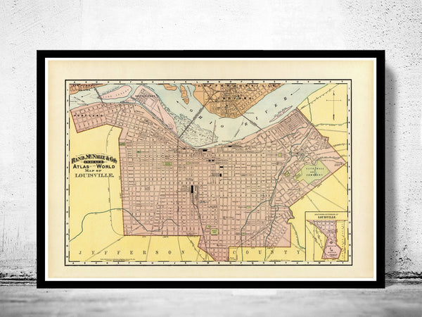 Old Map of Louisville Kentucky 1897 Vintage Map  | Vintage Poster Wall Art Print |