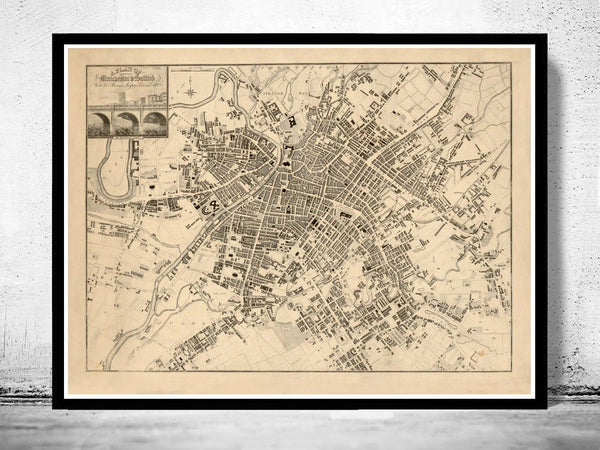 Old Map of Manchester UK 1825  | Vintage Poster Wall Art Print |