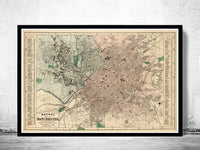 Old Map of Manchester UK 1880 Vintage Map | Vintage Poster Wall Art Print |