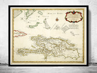 Old Map of Haiti and Dominican Republic 1725  | Vintage Poster Wall Art Print |