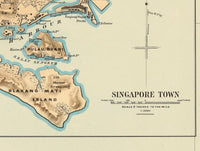 Old Map of Malay Peninsula Singapore 1898  | Vintage Poster Wall Art Print |