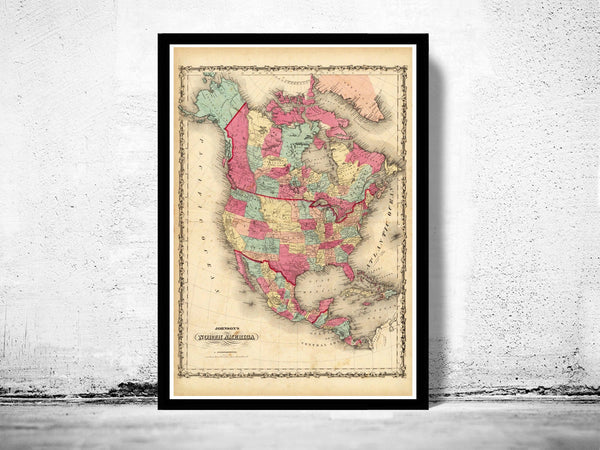 Old Map of United States of America, North America 1860  | Vintage Poster Wall Art Print |