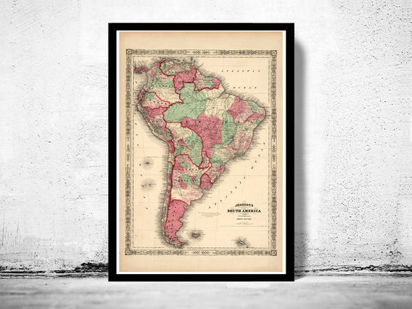 Old Map South America 1863  | Vintage Poster Wall Art Print | Vintage World Map