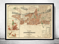 Old Map of Johannesburg South Africa 1897 Vintage Map  | Vintage Poster Wall Art Print |