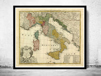 Old Map of Italy 1742 italia  | Vintage Poster Wall Art Print |